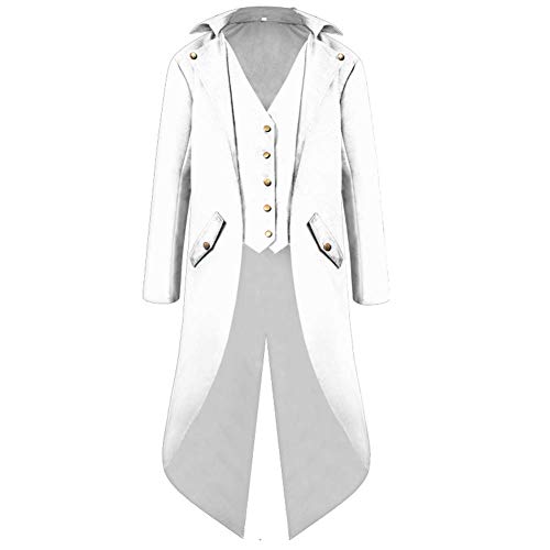 Herren-Frackjacke, Gothic, Steampunk, Viktorianischer Victorian, VTG, Halloween-Kostüm, langer Mantel Cosplay Frack Uniform Langarm Smoking Männer Für Karneval Vintage Party Verkleidung Weiß 3XL Herren-Frackjacke, Gothic, Steampunk, Viktorianischer Victorian, VTG, Halloween-Kostüm, langer Mantel Cosplay Frack Uniform Langarm Smoking Männer Für Karneval Vintage Party Verkleidung Weiß 3XL von IBTOM CASTLE