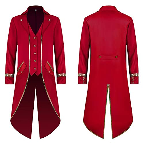 Herren Langarm Prinz Smoking Steampunk Frack Mantel Gothic Viktorianisch Blazer Jacke Karneval Kostüm Cosplay Halloween Fashing Verkleidung Oberbekleidung Uniform Mittelalter Kleidung Rot & gold S von IBTOM CASTLE