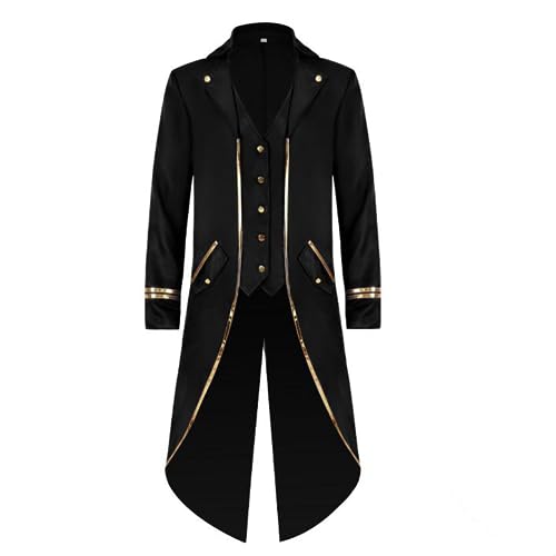 Herren Langarm Prinz Smoking Steampunk Frack Mantel Gothic Viktorianisch Blazer Jacke Karneval Kostüm Cosplay Halloween Fashing Verkleidung Oberbekleidung Weihnachten Uniform Schwarz & gold M von IBTOM CASTLE