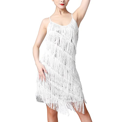 IBTOM CASTLE 1920 Pailletten Abendkleider Damen Tanzkleid Fransen Tanzkleid Kleid Quaste Tanzkleid Glitzer Party Kleid V-Ausschnitt Flapper Kostüm Cocktail Silber 3XL von IBTOM CASTLE