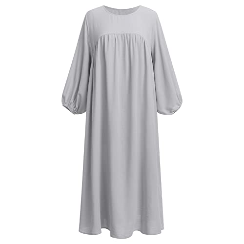 IBTOM CASTLE Abaya Muslim Damen Roben Lange Puffärmel Entspannt Maxikleid Naher Osten Dubai Islamische Gebetskleidung Ramadan Burka Ganzkörper Hellgrau L von IBTOM CASTLE