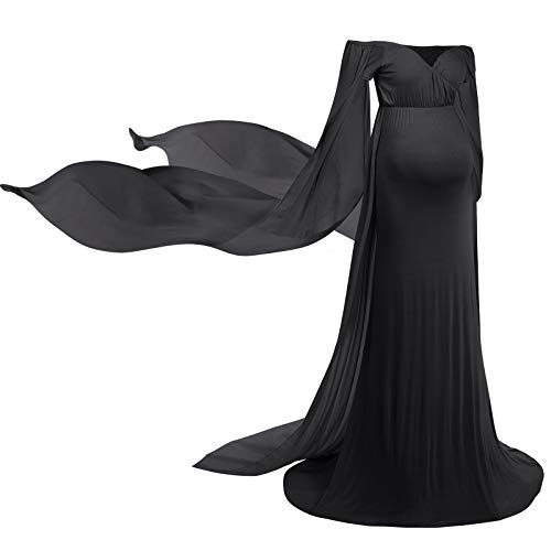 IBTOM CASTLE Abendkleider für Schwangere Umstandskleid Lang Umstandsmode Maxi Elegant Schwanger Schwangerschafts Cocktail Lange Maxi Abendkleid Kleid Maxikleid Schwarz S von IBTOM CASTLE