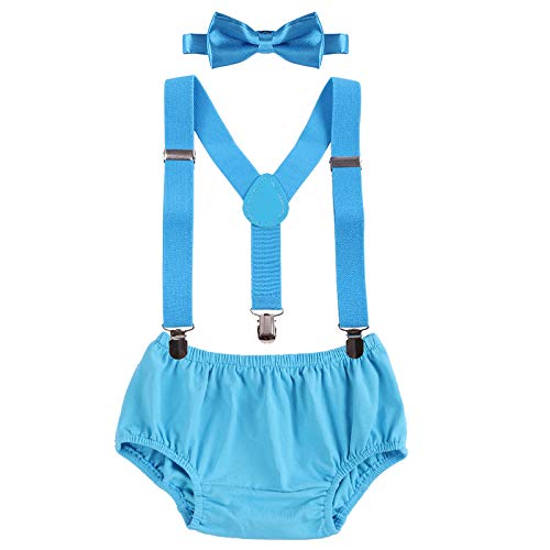 IBTOM CASTLE Baby Jungen Kleinkind Cake Smash Outfit Shorts Bloomers Fliege verstellbar Elastische Y Rücken Hosenträger Foto Requisiten Kinder Unisex Hosenträger 3-teiliges Set, hellblau, One size von IBTOM CASTLE