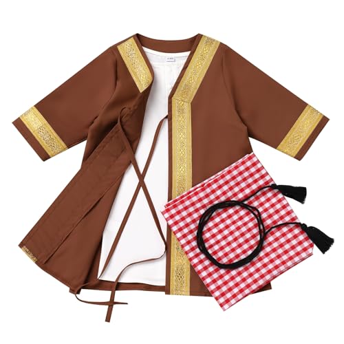 IBTOM CASTLE Baby Jungen Muslimischen Ramadan Robe Langarm Abaya Sets Eid Kaftan Dubai Islamische Outfits Neugeborene Arabisch Roben Kaftan+Abaya+Kopftuch Kaffee 0-3 Monate von IBTOM CASTLE