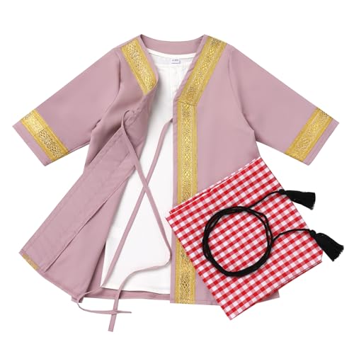 IBTOM CASTLE Baby Jungen Muslimischen Ramadan Robe Langarm Abaya Sets Eid Kaftan Dubai Islamische Outfits Neugeborene Arabisch Roben Kaftan+Abaya+Kopftuch Purpur Rosa 12-24 Monate von IBTOM CASTLE