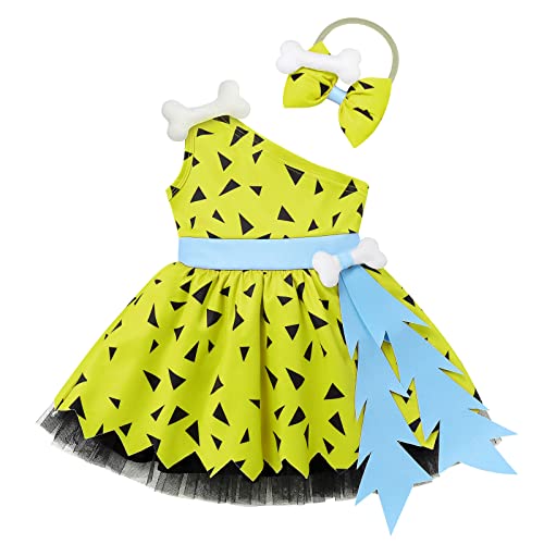 IBTOM CASTLE Baby Mädchen Junge Höhlenmensch Kostüm Outfits Bam Bam Steinzeit Cosplay Fastnachtskostüme Knochen Fasching Feuerstein Halloween Geburtstag Party Outfit Mädchen Grün 18-24 Monate von IBTOM CASTLE