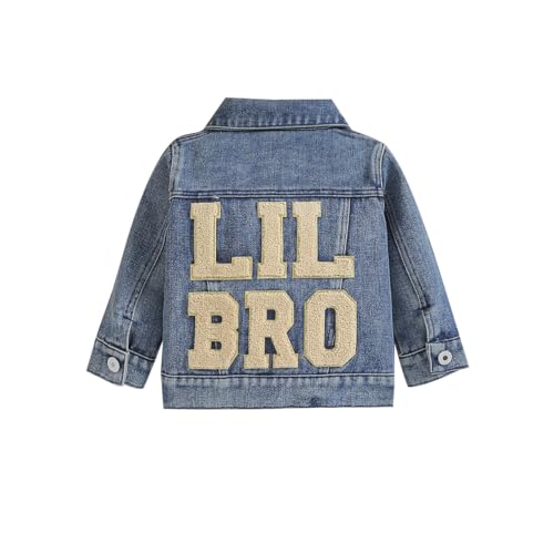 IBTOM CASTLE Baby Mädchen Jungen Jeansjacke Jeans Jacke Denim Mantel Umlegekragen Button Langarm Brief Gestickter Top FrüHling Herbst Cowboy Casual Outwear LIL BRO 12-18 Monate von IBTOM CASTLE