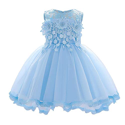 IBTOM CASTLE Baby Mädchen Kleid formelle Tutu Kleider Floral bestickt Spitze Festzug Geburtstag Party Hochzeit Taufe Kleid, hellblau, 86 von IBTOM CASTLE