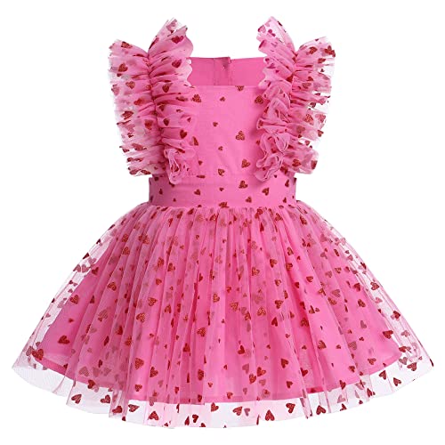 IBTOM CASTLE Baby Mädchen Tutu Kleider,Pailletten Schmetterling Prinzessin Tüll Tutu Kleider Kleinkind Partykleider Hochzeit Festzug Weihnachten Fancy Dress Up Rose Rot-Herz 0-6 Monate von IBTOM CASTLE