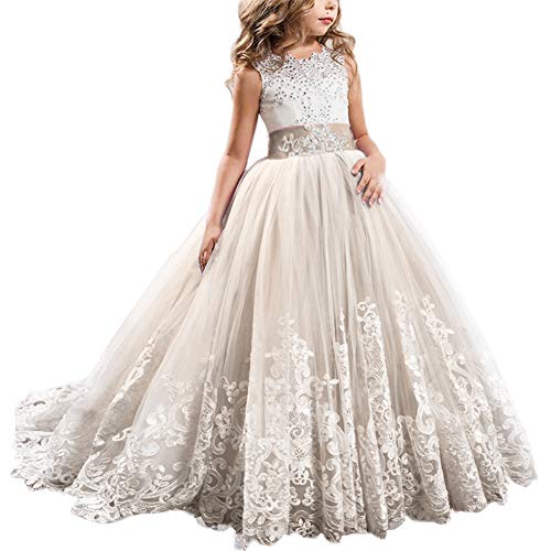 IBTOM CASTLE Blumenmädchen Festkleider Kleid Lang Brautjungfern Hochzeit Festlich Kleidung Festzug #5 Champagner 2-3 Jahre von IBTOM CASTLE