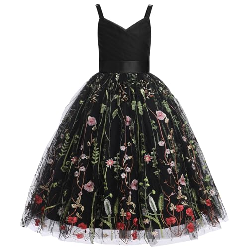 IBTOM CASTLE Blumenmädchen-Tutu-Kleid Bestickt für Hochzeit Festzug Brautjungfer Prinzessin für Mädchen Abschlussball Geburtstag Party Erstkommunion Ballkleid Schwarz 6 Jahre von IBTOM CASTLE