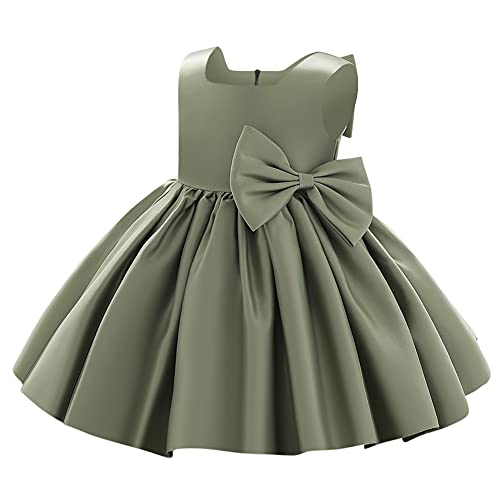 IBTOM CASTLE Blumenmädchenkleid Kleinkind Baby Mädchen Ärmellos Seidiger Satin Schleife Tüll Tutu Taufe Hochzeit Brautjungfer Festzug Erstkommunion Geburtstagsfeier Formell Abendkleid Grün 3-4 Jahre von IBTOM CASTLE