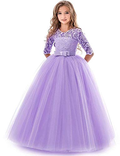 IBTOM CASTLE Blumensmädchenkleid Prinzessin Festliches Kinder Mädchen Kleid Festzug Kleider Hochzeit Partykleid Lila 11-12 Jahre von IBTOM CASTLE