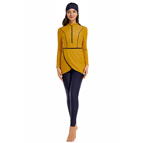 IBTOM CASTLE Burkini Damen Muslim, Muslimische Badeanzug Damen, Ganzkörper Badeanzug Damen, Hijab Badeanzug Damen, Bescheidene Modest Muslim Swimwear Langarm Top+Hosen+Hijab 3 Stücke Set Ginger L von IBTOM CASTLE