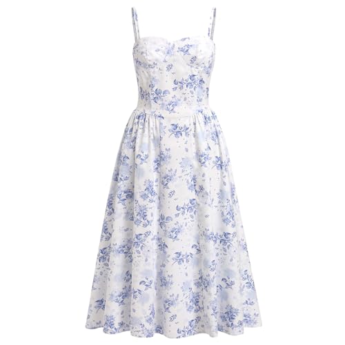 IBTOM CASTLE Damen Blumen Korsett Kleid Quadratischer Ausschnitt Spaghettiträger Sommer Boho Sonnenkleid Lässig Flowy Schlitz Bustier Kleider von IBTOM CASTLE