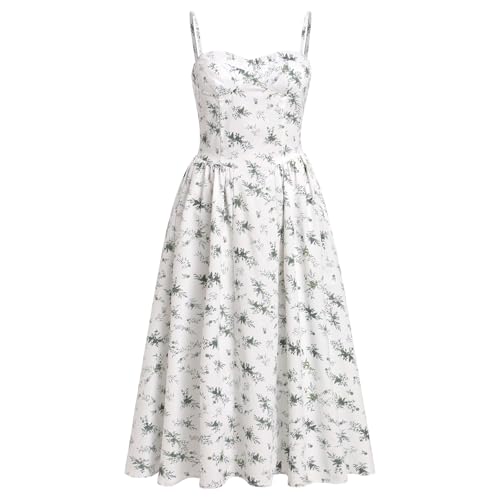 IBTOM CASTLE Damen Blumen Korsett Kleid Quadratischer Ausschnitt Spaghettiträger Sommer Boho Sonnenkleid Lässig Flowy Schlitz Bustier Kleider von IBTOM CASTLE