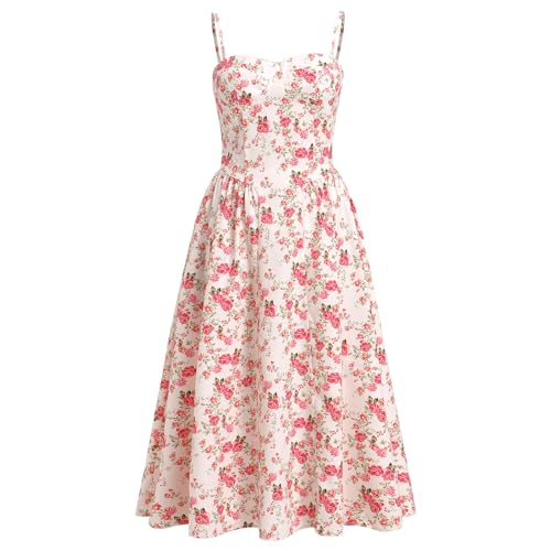 IBTOM CASTLE Damen Blumen Korsett Kleid Quadratischer Ausschnitt Spaghettiträger Sommer Boho Sonnenkleid Lässig Flowy Schlitz Bustier Kleider von IBTOM CASTLE
