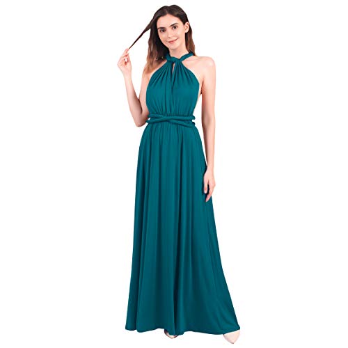 IBTOM CASTLE Damen Elegante Brautjungfernkleid Multiway V-Ausschnitt Rückenfrei Partykleid Ärmellos Schulterfrei Bodenlang Cocktailkleid Sommerkleid Abendkleid Abschlussball Ballkleid Blau grau L von IBTOM CASTLE