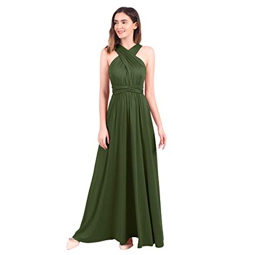 IBTOM CASTLE Damen-Kleid, lang, für Zeremonien, schick, mehrreihig, sexy, hohe Taille, ohne Ärmel, Kleid, für Mädchen, Sommer, Bandage, Abendkleid, Cocktailkleid, Party Gr. Medium, Armee grün von IBTOM CASTLE