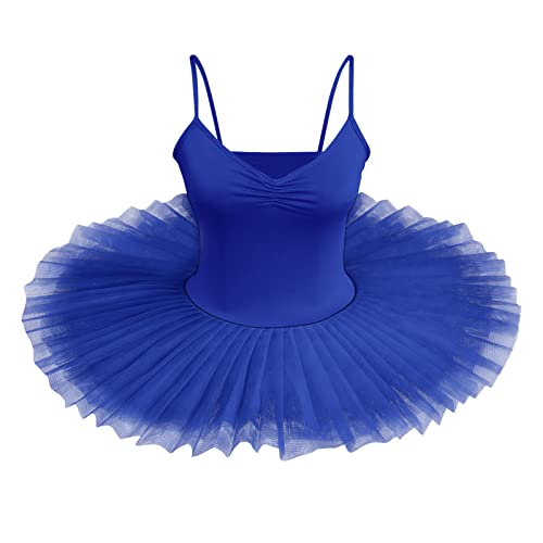 IBTOM CASTLE Damen Schwanensee-Tanz Eiskunstlauf Strumpfhose Tütü Ärmellos Einfarbig Balletttrikot Ballettkleidung Klassisch Ballerina Ballettrock Tüllrock Königsblau M von IBTOM CASTLE