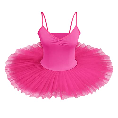 IBTOM CASTLE Damen Schwanensee-Tanz Eiskunstlauf Strumpfhose Tütü Ärmellos Einfarbig Balletttrikot Ballettkleidung Klassisch Ballerina Ballettrock Tüllrock Rosarot X-L von IBTOM CASTLE