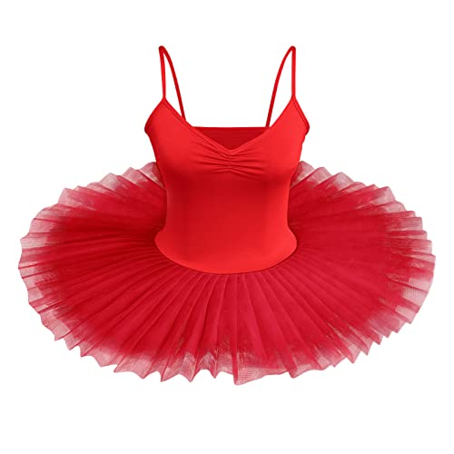 IBTOM CASTLE Damen Schwanensee-Tanz Eiskunstlauf Strumpfhose Tütü Ärmellos Einfarbig Balletttrikot Ballettkleidung Klassisch Ballerina Ballettrock Tüllrock Rot S von IBTOM CASTLE