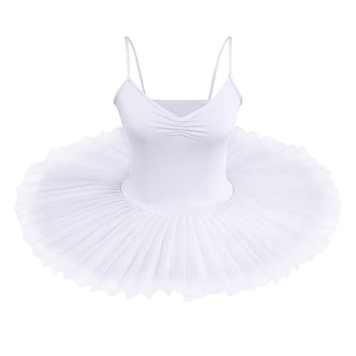 IBTOM CASTLE Damen Schwanensee-Tanz Eiskunstlauf Strumpfhose Tütü Ärmellos Einfarbig Balletttrikot Ballettkleidung Klassisch Ballerina Ballettrock Tüllrock Weiß X-L von IBTOM CASTLE