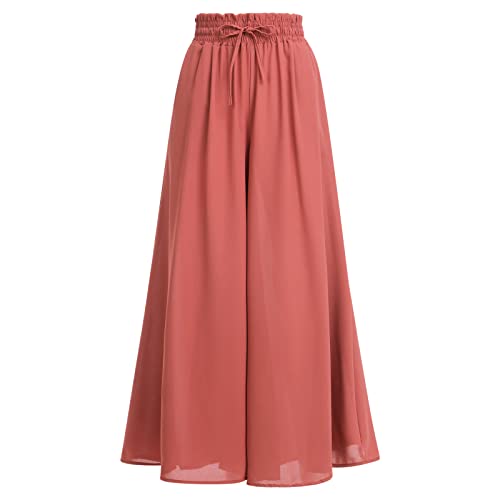 IBTOM CASTLE Damen Weites Bein Palazzo Hose Boho Hohe Taille Floral Sommer LäSsig Locker FließEnd Lounge-Hose Mit Tasche Orangene M von IBTOM CASTLE