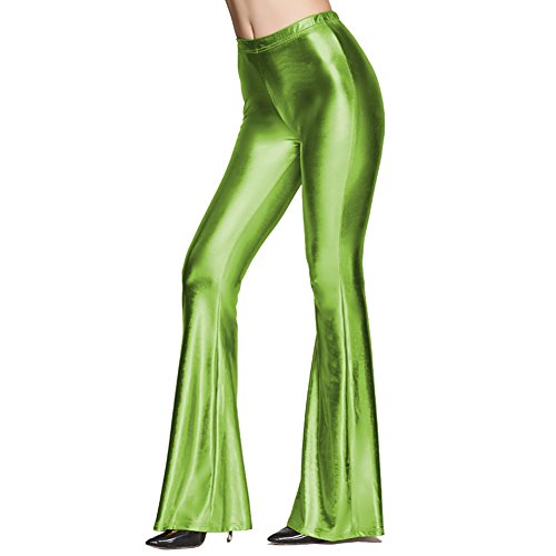 IBTOM CASTLE Damen Wetlook Leggings Glitzer Schlaghose Disco Glänz Schlaghose Weite Bein Tanzhosen Vintage 70er Palazzo Hosen Hoher Bund Boot Cut Stretch Smooth Lange Hose Hüfthose Strumpfhose Grün M von IBTOM CASTLE