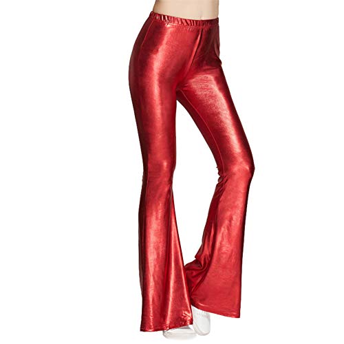 IBTOM CASTLE Damen Wetlook Leggings Glitzer Schlaghose Disco Glänz Schlaghose Weite Bein Tanzhosen Vintage 70er Palazzo Hosen Hoher Bund Boot Cut Stretch Smooth Lange Hose Hüfthose Strumpfhose Rot M von IBTOM CASTLE