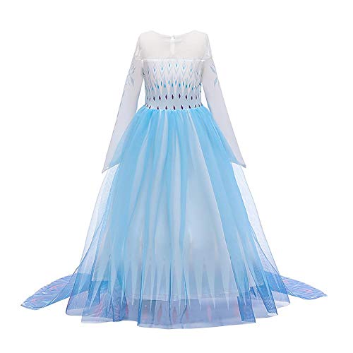 IBTOM CASTLE ELSA Mädchen Kinder Eiskönigin 2 Lange Ärmel Glanz Prinzessin Kleid Schneekönigin Schneeflocke Verkleidung TüllKleid Weihnachten Karneval Fasching Blau 04 5-6 Jahre von IBTOM CASTLE