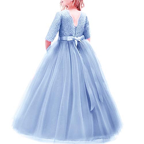 IBTOM CASTLE Elegant Prinzessin Kleid Mädchen Abendkleid für Hochzeit Brautjungfer Blumenmädchen Geburtstag Party Jugendweihe Fasching Cocktail Dance Ballkleid 2-14 Jahre S# Königsblau 11-12 Jahre von IBTOM CASTLE