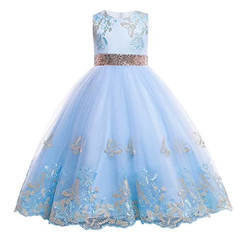 IBTOM CASTLE Festliche Mädchenkleider - Blumenmädchenkleider Ärmellos Regenbogen-Netz Prinzessin KleiderTüll Festzug Geburtstag Abschlussball Brautkleid Abendkleid Blau - Schmetterling 3-4 Jahre von IBTOM CASTLE