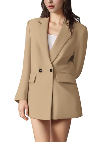 IBTOM CASTLE Formelle Blazer Anzug für Damen: Business Casual Anzug Jacken zweireihig mit Knöpfen Langen Ärmeln und Taschen – Formelle Damenbekleidung für die Arbeit das Büro und Meetings braun L von IBTOM CASTLE
