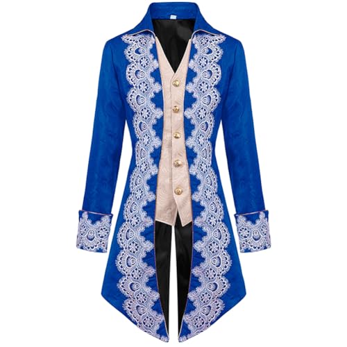 IBTOM CASTLE Herren-Frackjacke Gothic Steampunk Viktorianischer Victorian VTG langer Mantel Cosplay Frack Uniform Langarm Smoking Männer Für Karneval Vintage Party Spitze blau XXL von IBTOM CASTLE