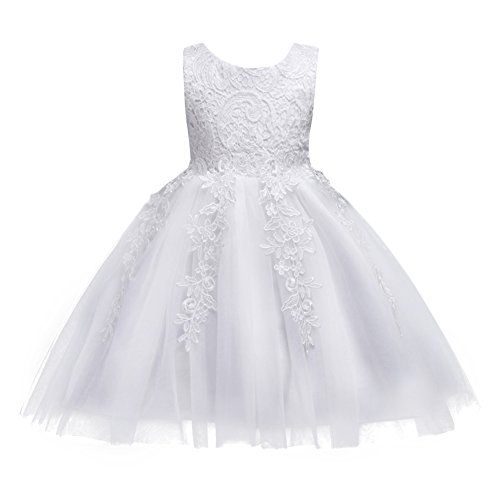 IBTOM CASTLE Kinder Baby Mädchen Kleid ALinie Tüll Applique Prinzessin Hochzeit Taufkleid Blumenmädchen Festlich Kleinkind Festzug Kleidung Kleinkinder Geburtstag Kommunion Abend Dance Weiß 4-5 Jahre von IBTOM CASTLE
