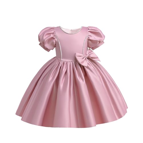 IBTOM CASTLE Kinder Baby Mädchen Kurzer Puffärmel Bowknot Rüsche Prinzessin Kleid Kommunionkleid Mädchen Hochzeits Blumenmädchenkleider Taufkleid Festlich Party Kleid Rosa 9-10 Jahre von IBTOM CASTLE