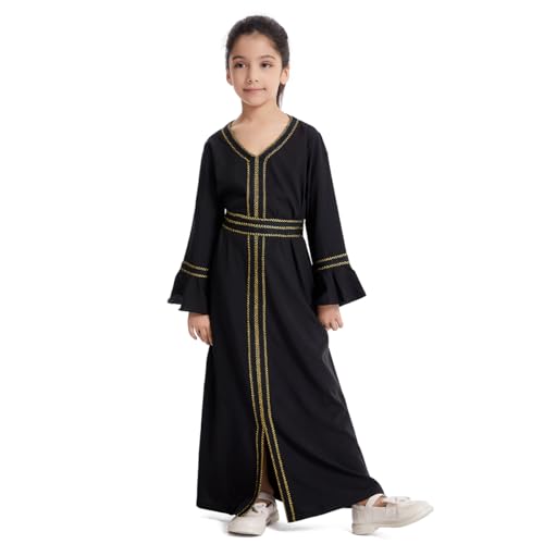 IBTOM CASTLE Kinder Mädchen Abaya Muslim Ramadan Gebetskleid Robe Lang Glockenärmel mit Gürtel Kleid Kaftan Islamische Arabisch Türkische Muslimisches Gebetskleidung Dunkel 12-13 Jahre von IBTOM CASTLE