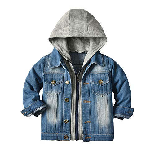 IBTOM CASTLE Kleinkind Baby Jeansjacke Jeans Jacke Mantel Reversals Langarm Denim Kapuze Top Button Down FrüHling Herbst Cowboy Casual Outwear für Kinder Mädchen Jungen Blau 3 4-5 Jahre von IBTOM CASTLE