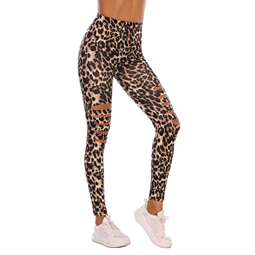 IBTOM CASTLE Leo Leggings Damen, High Waist Bad Taste Outfit Damen Sporthose Shape Leggings Damen, Blickdichte Leggings Damen, Yogahose Jogginghose Streetwear Sportleggings Für Sport Gym Leopard L von IBTOM CASTLE