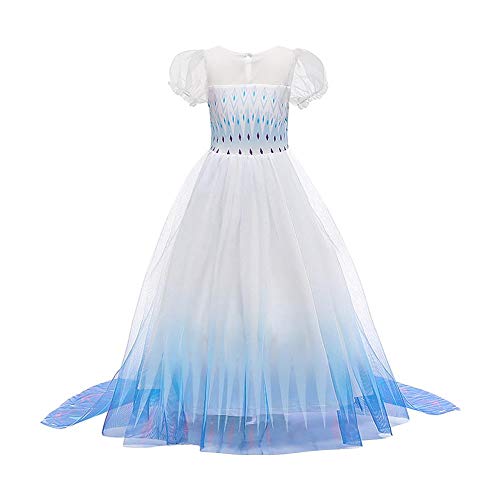 IBTOM CASTLE Mädchen Kinder Eiskönigin 2 Prinzessin Kostüm ELSA Lange Ärmel Glanz Kleid Schneekönigin Schneeflocke Verkleidung TüllKleid Weihnachten Karneval Fasching Blau 03 5-6 Jahre von IBTOM CASTLE