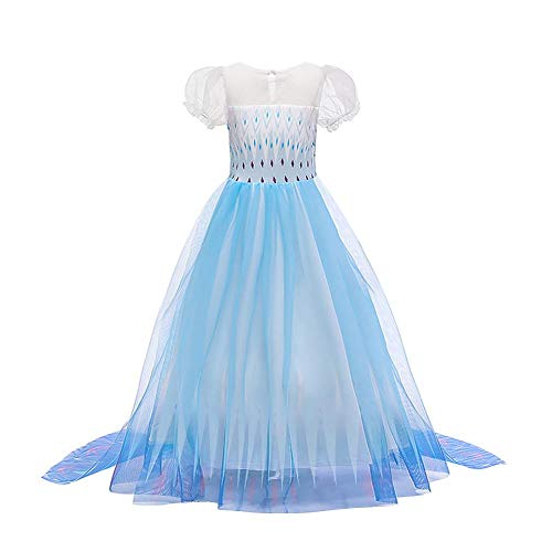 IBTOM CASTLE Mädchen Kinder Eiskönigin 2 Prinzessin Kostüm ELSA Lange Ärmel Glanz Kleid Schneekönigin Schneeflocke Verkleidung TüllKleid Weihnachten Karneval Fasching Weiß 03 13-14 Jahre von IBTOM CASTLE