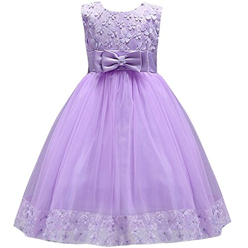 IBTOM CASTLE Mädchen Kinder Spitzen Stickerei Abendkleid Prinzessin Blumen Mädchen Baby Lavendel 2-3 Jahre von IBTOM CASTLE