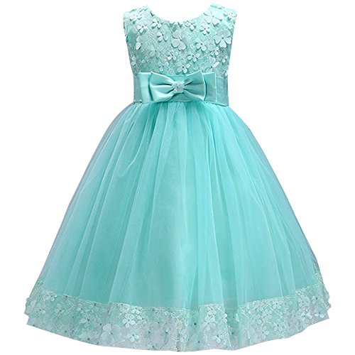 IBTOM CASTLE Mädchen Kinder Spitzen Stickerei Abendkleid Prinzessin Blumen Mädchen Baby Türkis 5-6 Jahre von IBTOM CASTLE