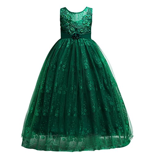 IBTOM CASTLE Mädchen Kleid Festlich Tüll Sommer Kleid Blumenmädchen Hochzeit Festzug Bekleidung Geburtstag Grün 7-8 Jahre von IBTOM CASTLE