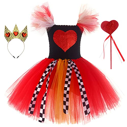 IBTOM CASTLE Mädchen Königin der Herzen Halloween Cosplay Kleid Alice im Wunderland Kostüm Kinder Prinzessin Karneval Geburtstagsparty Kostüme Luxuriöses Dreiteiliges Set Rot 1 9-10 Jahre alt von IBTOM CASTLE