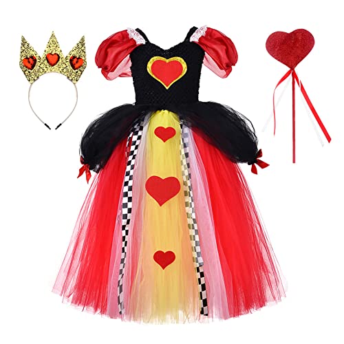 IBTOM CASTLE Mädchen Königin der Herzen Halloween Cosplay Kleid Alice im Wunderland Kostüm Kinder Prinzessin Karneval Geburtstagsparty Kostüme Luxuriöses Dreiteiliges Set Rot 11-12 Jahre alt von IBTOM CASTLE