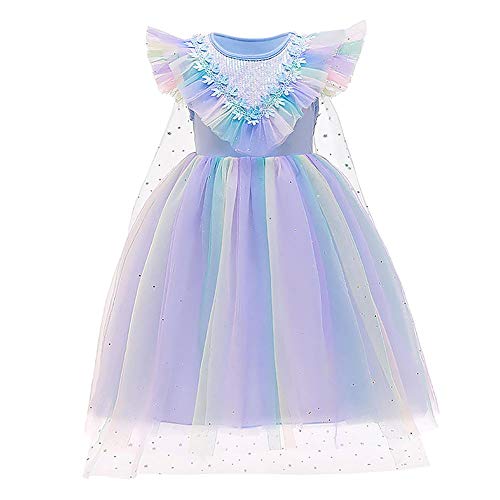 Mädchen Prinzessin ELSA Anna Schneekönigin Eiskönigin Kleid Kinder Tüll Kostüm Weihnachten Halloween Eisprinzessin Verkleidung Karneval Geburtstag Geschenk Ankleiden 05-Blau 4-5 Jahre von IBTOM CASTLE