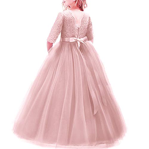 IBTOM CASTLE Mädchen Prinzessin Kleid Blumenmädchenkleid Taufkleid Festlich Kleid Hochzeit Festzug Babybekleidung Spitze Bowknot Kleid S# Hell-Pink von IBTOM CASTLE