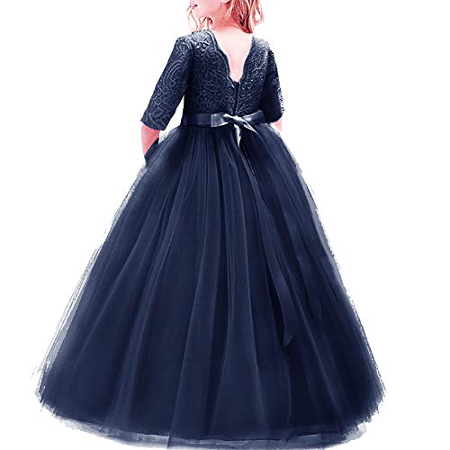 IBTOM CASTLE Mädchen Prinzessin Kleid Blumenmädchenkleid Taufkleid Festlich Kleid Hochzeit Festzug Babybekleidung Spitze Bowknot Kleid S# Marineblau von IBTOM CASTLE